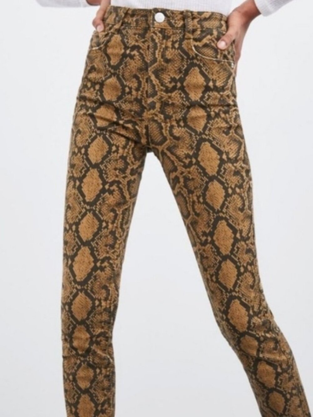 Zara Snake Print Women Skinny Jeans - Brown